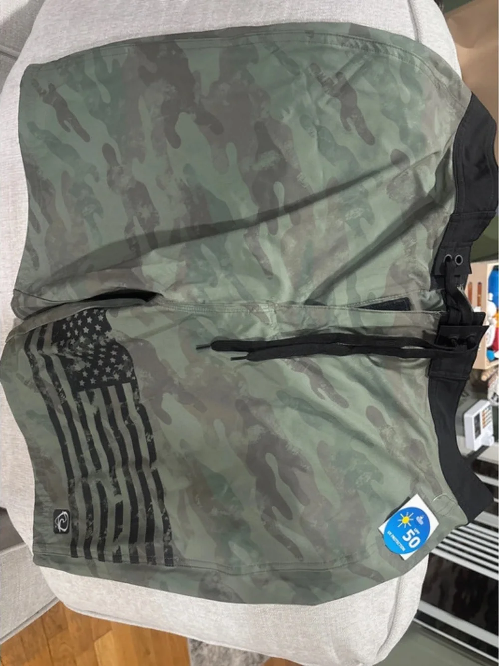 Camo Swim Trunks with Flag Print